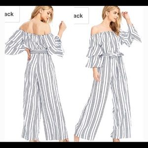NWOT Flying Tomato Off-The-Shoulder Jumpsuit strip